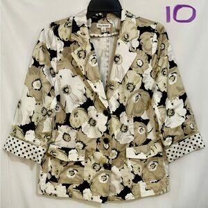 Joan Rivers Black and White Floral Blazer with Polka Dot Cuffs